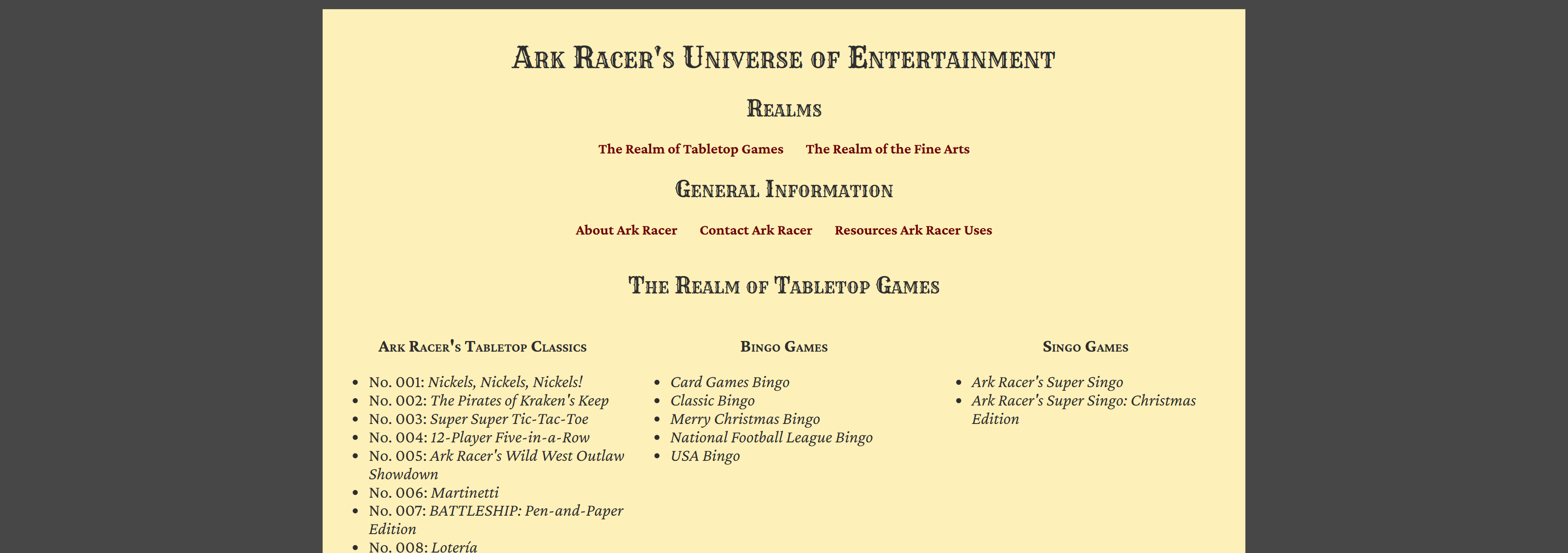 A screenshot of the project subpage 'The Realm of Tabletop Games'.