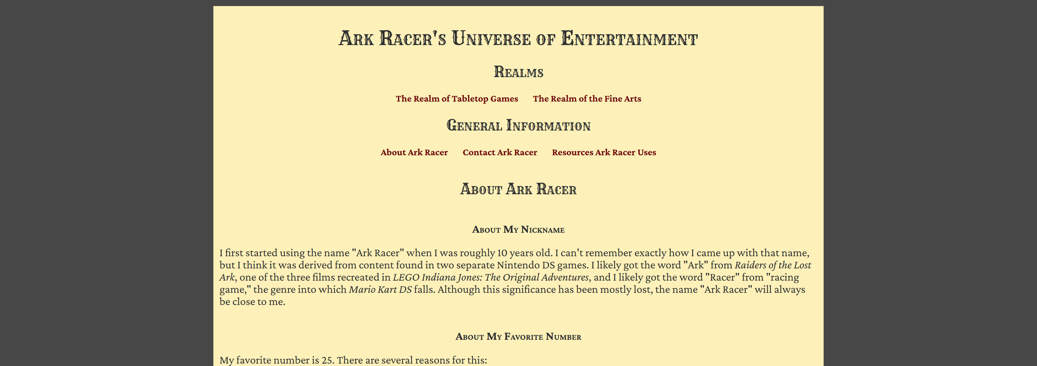 A screenshot of the project subpage 'About Ark Racer'.