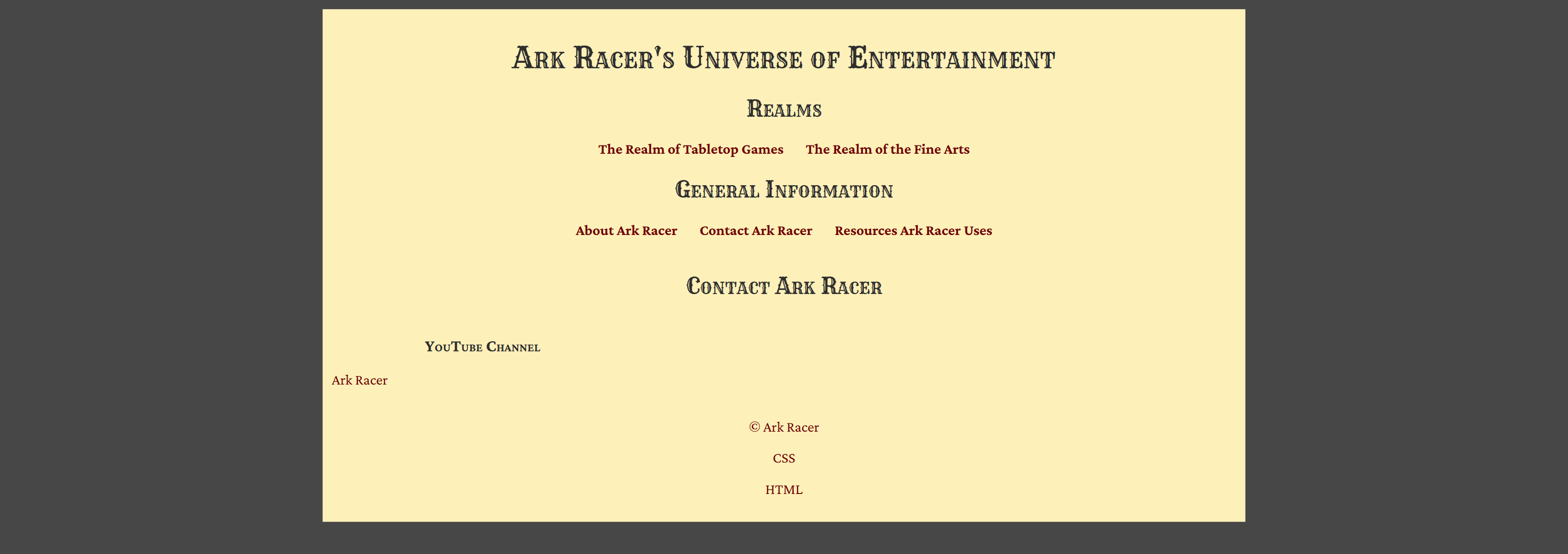 A screenshot of the project subpage 'Contact Ark Racer'.