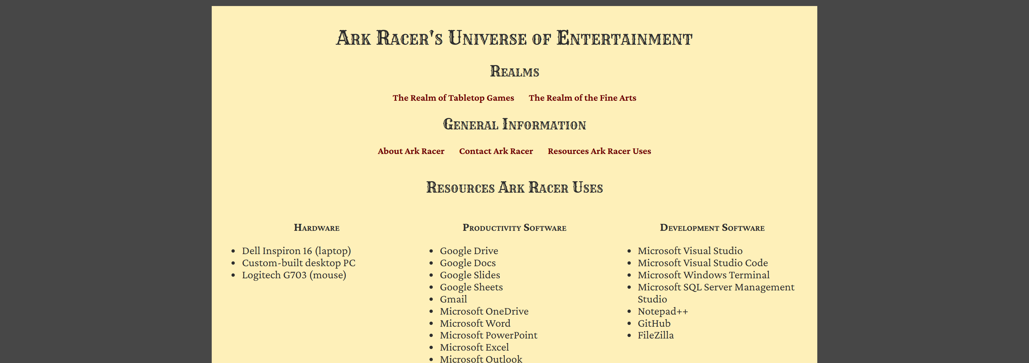 A screenshot of the project subpage 'Resources Ark Racer Uses'.