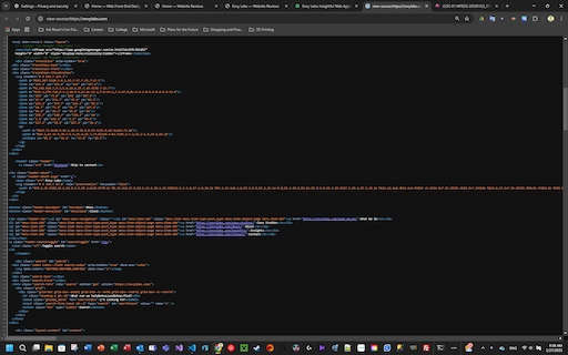 A portion of the HTML document for the homepage of Envy Labs.