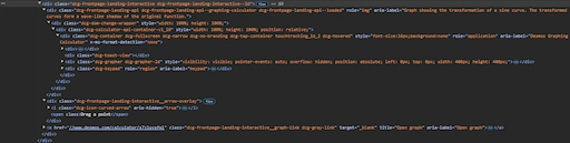 A screenshot of a portion of the source code for the homepage of Desmos.